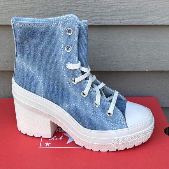 CONVERSE Wmns Size 7 Chuck 70 De Luxe Heel High Distressed Navy Denim A12042C - Picture 1 of 10